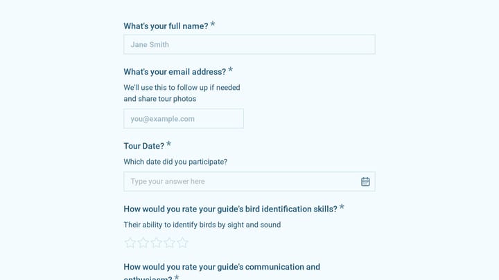 Bird Watching Tour Feedback Survey preview