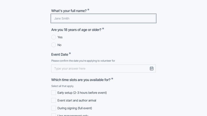 Author Book Signing Event Volunteer Application preview