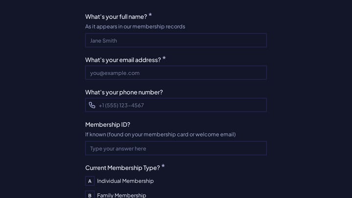 Membership Pause Request preview
