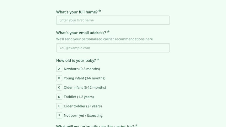 Baby Carrier Recommendation Quiz preview