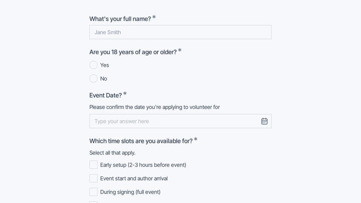 Author Book Signing Event Volunteer Application preview