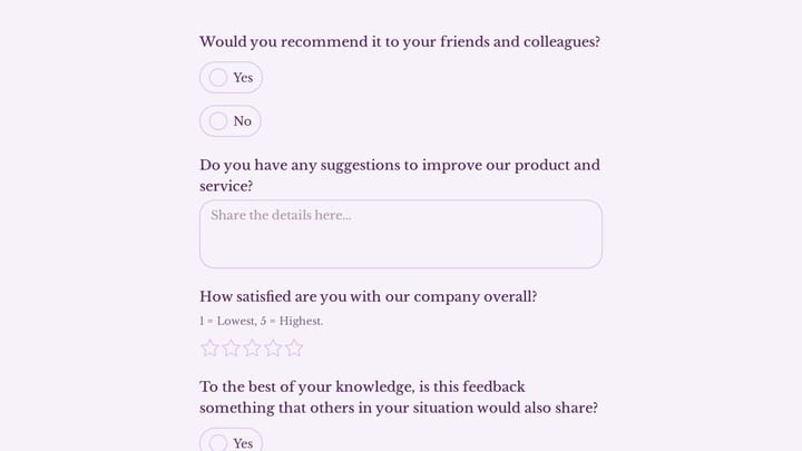 Product Customer Feedback Form preview