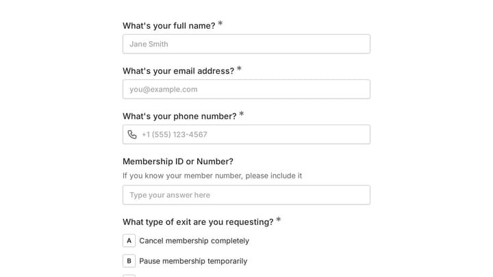 Membership Exit Form preview