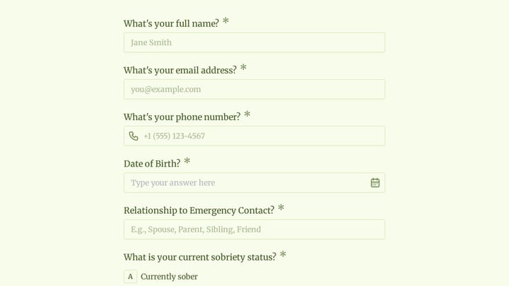 Recovery Coaching Intake Form preview