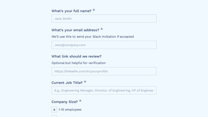 Engineering Manager Community Application preview