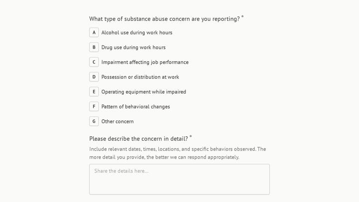 Confidential Substance Abuse Concern Report preview