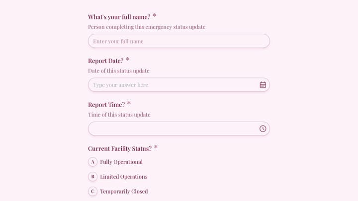 Auto Repair Shop Emergency Operations Form preview