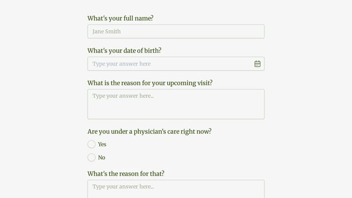 patient health history questionnaire preview