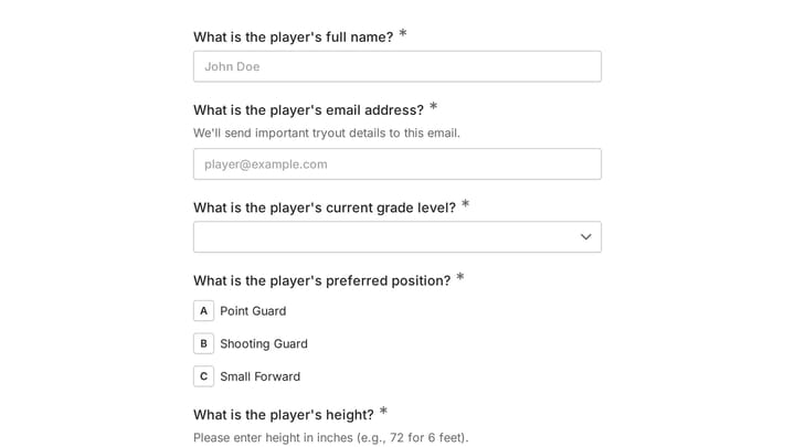 Basketball Tryout Registration Form preview