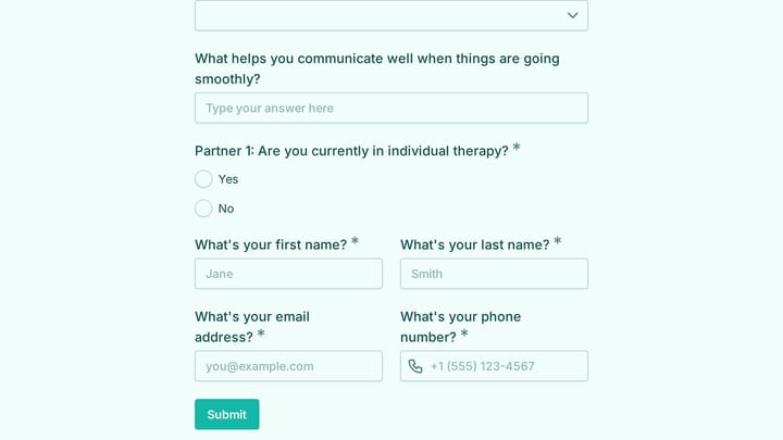 Couples Therapy Intake Form preview