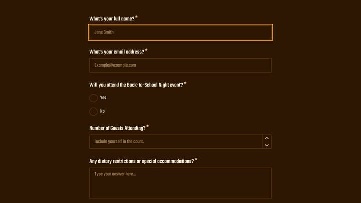 Back-to-School Night RSVP Form preview