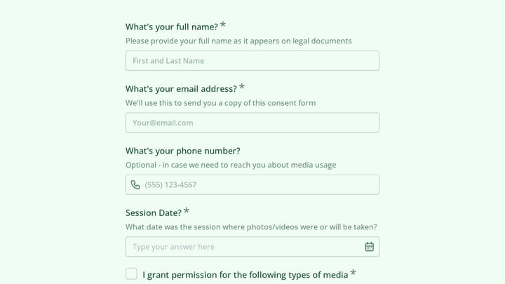 Client Photo & Media Release Form preview