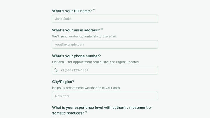 Workshop Information Request preview