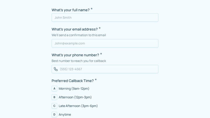Service Callback Request preview