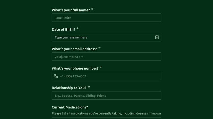 Biofeedback Session Emergency Contact Form preview