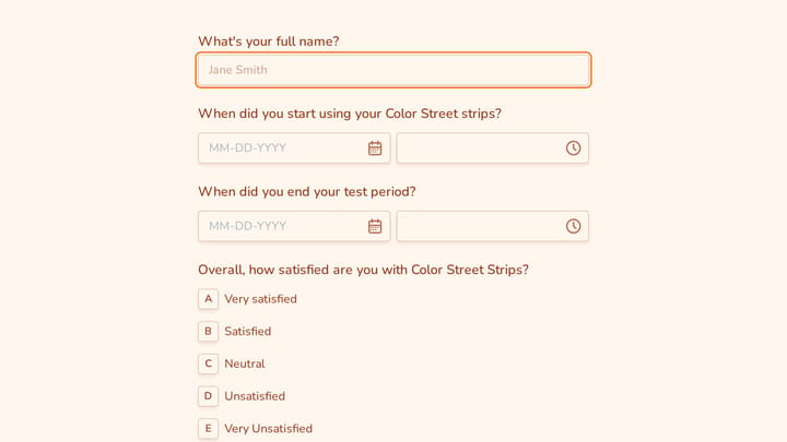 Color Street Product Satisfaction Survey Form preview