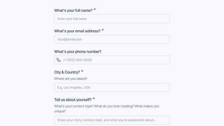 Brand Ambassador Program Application preview