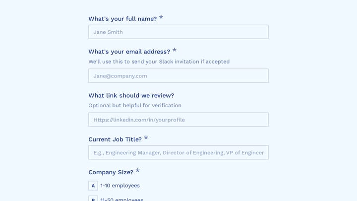 Engineering Manager Community Application preview