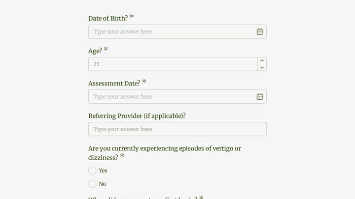 BPPV Screening & Assessment Form preview