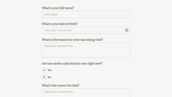 patient health history questionnaire preview
