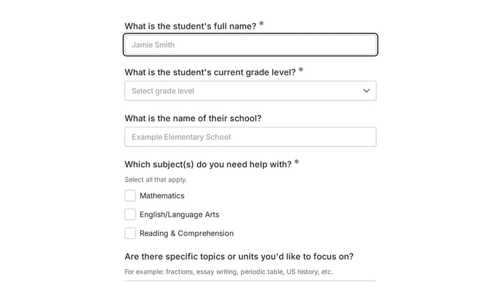 Academic Tutor Discovery Form preview