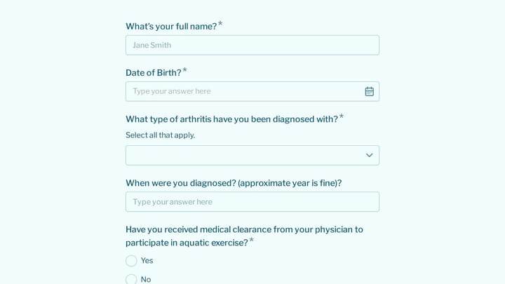 Aqua Aerobics Intake Form preview