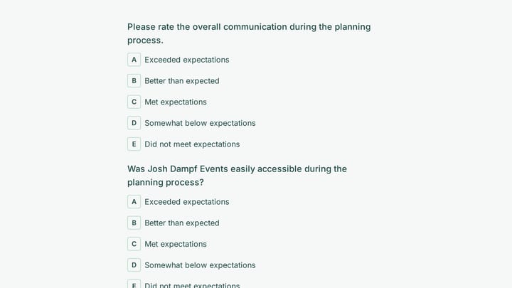 Josh Dampf Events Post-Event Feedback Form preview