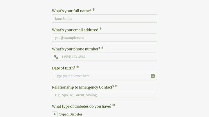 Diabetes Management Fitness Intake Form preview
