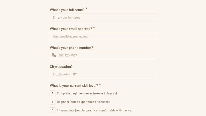 Art Instruction Discovery Questionnaire preview