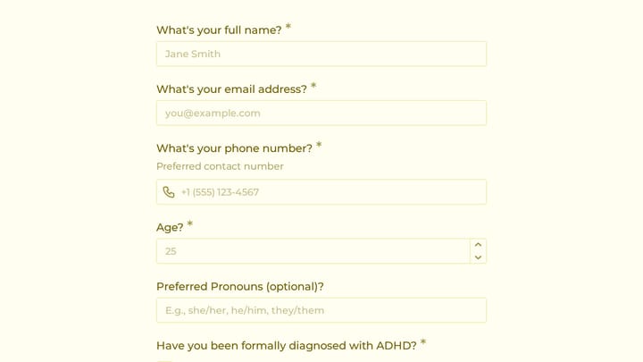 ADHD Coaching Intake Form preview