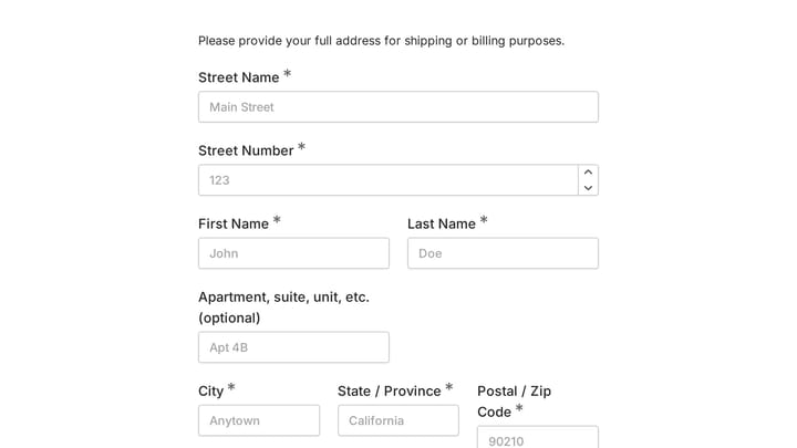 Address form preview