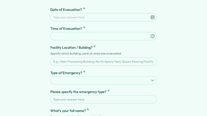 Beekeeping Facility Evacuation & Headcount Form preview