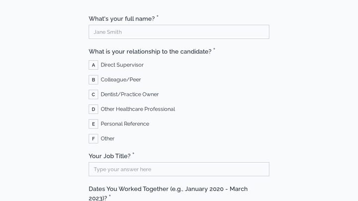 Dental Office Manager Reference Check preview