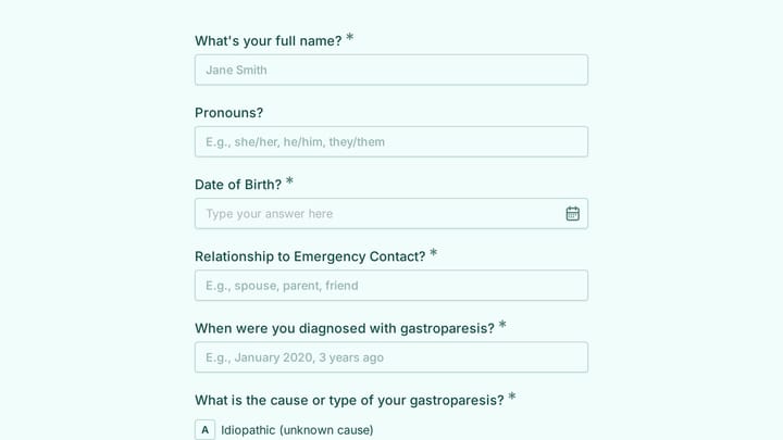 Gastroparesis Mental Health Intake Form preview