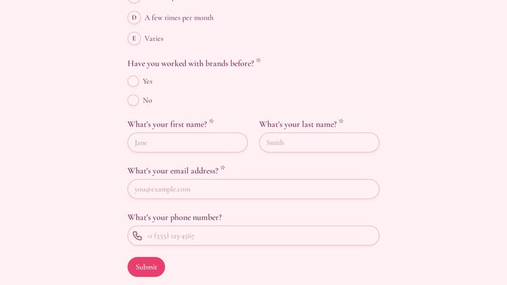 Beauty Brand Ambassador Application preview