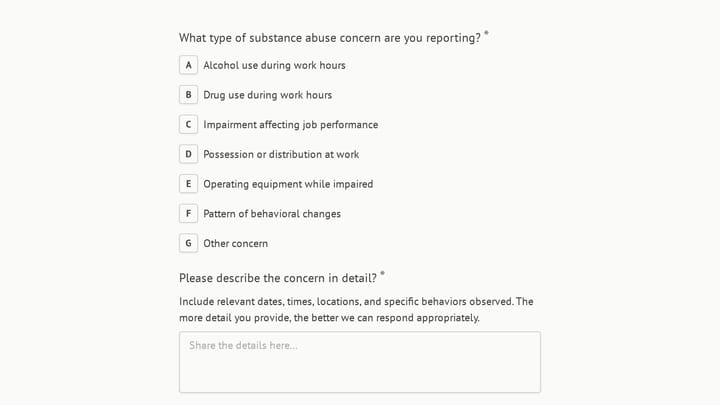 Confidential Substance Abuse Concern Report preview