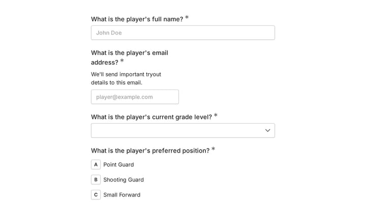 Basketball Tryout Registration Form preview