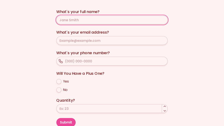 Online Party RSVP Form preview