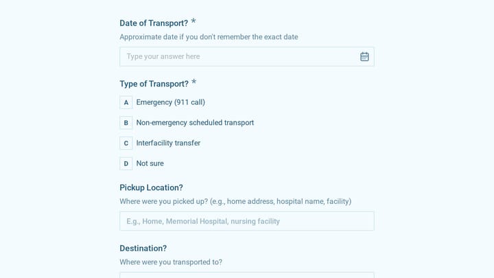 Ambulance Service Patient Transport Survey preview