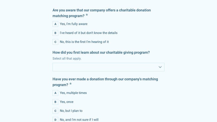 Company Charitable Giving & Donation Matching Survey preview