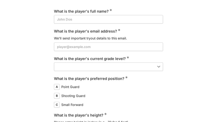 Basketball Tryout Registration Form preview