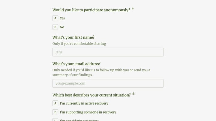 Recovery Support App User Research preview