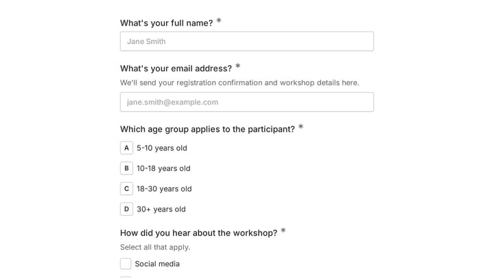 Art Workshop Registration Form preview