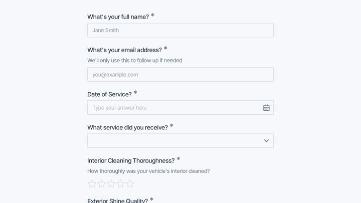 Car Detailing Service Feedback Survey preview
