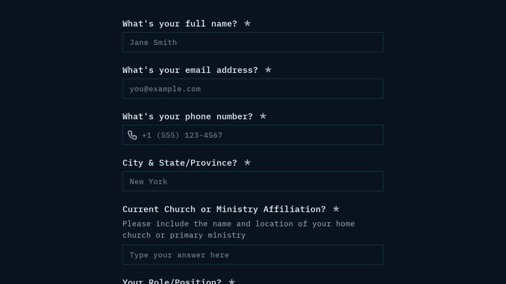 Faith-Based Conference Worship Leader & Speaker Application preview