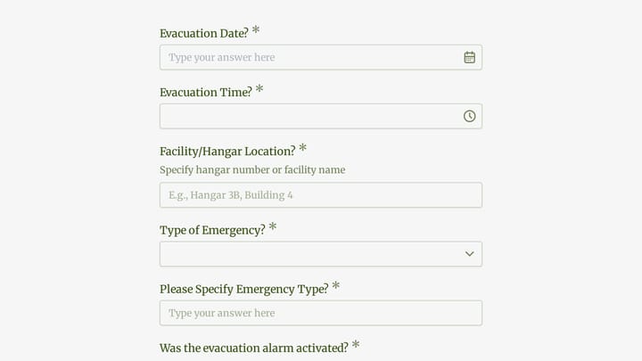 Aircraft Maintenance Hangar Evacuation Form preview