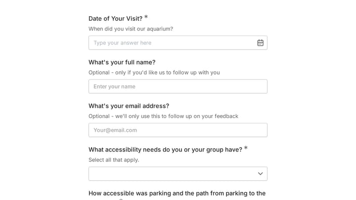 Aquarium Accessibility Feedback preview