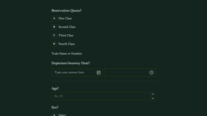 Rail Ticket Booking Form preview