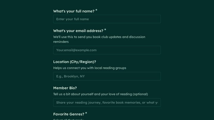 Book Club Member Profile preview