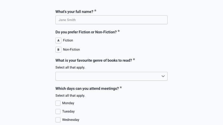 Book Club Application Form preview